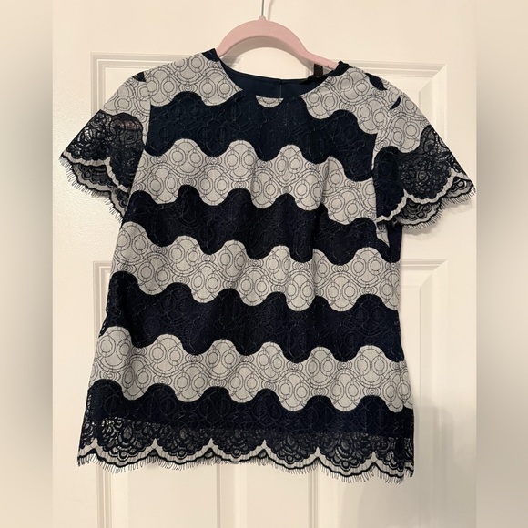Banana Republic Tops - Banana Republic | Navy and White Lace Striped Blouse Top | Size XS